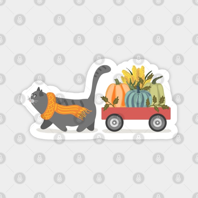 Autumn Cat & Pumpkins Magnet by HolidayBug