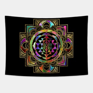 Colorful Gold framed Sri Yantra Sri Chakra Tapestry