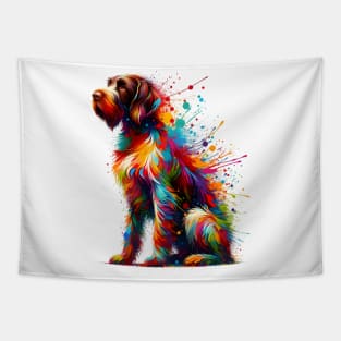 Vibrant Splash Art German Wirehaired Pointer Portrait Tapestry