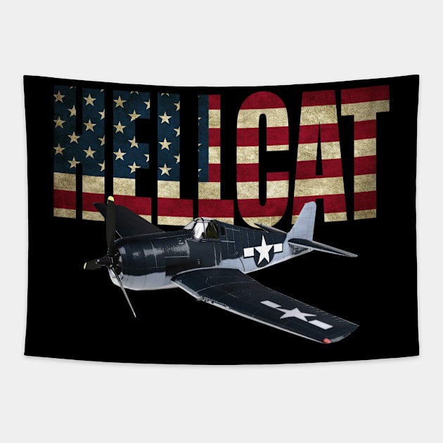 F6F Hellcat WW2 WWII Navy Fighter US Flag Tapestry by Dirty Custard Designs 