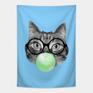 Cat and green bubble gum Tapestry