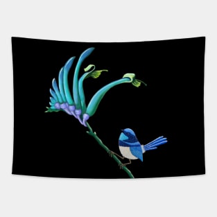 Blue Kangaroo Paw and little blue Wren Tapestry