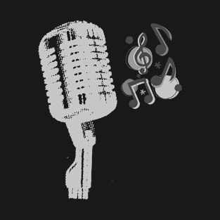 Silver grey hand drawn microphone musical notes T-Shirt