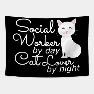 Social Worker by day cat lover by night Tapestry