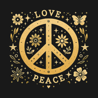 Gold Peace Sign: Cottagecore Love & Harmony T-Shirt