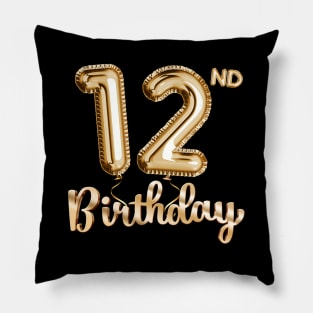 12th Birthday Gifts - Party Balloons Gold Pillow