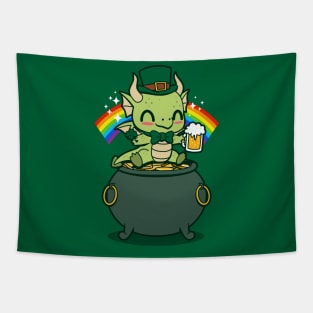 Lucky Irish Dragon Kawaii Saint Patrick Day Dragon  Drinking Beer Tapestry