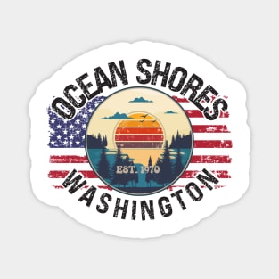 OCEAN SHORES WASHINGTON EST 1970 BEACH SUNSET USA FLAG Magnet