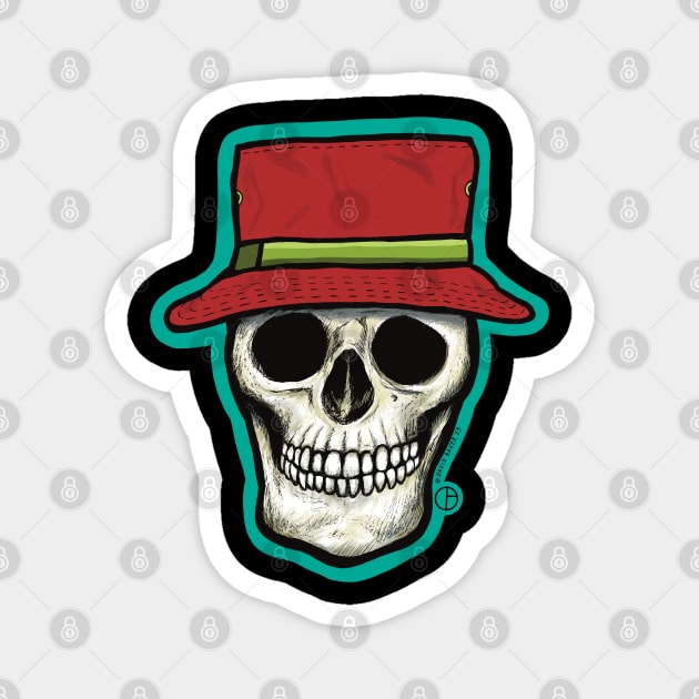 Fishing Hat Skull Magnet by Art from the Blue Room