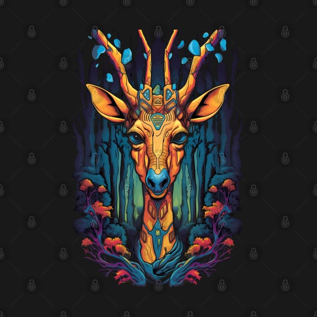 Abstract Psychedelic Giraffe Portrait by Obotan Mmienu