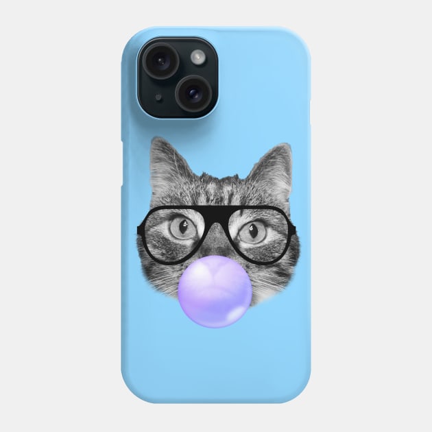 Funny cat blowing a purple bubble gum Phone Case by Purrfect