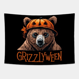 Grizzly with Pumpkin Head - Grizzly Bear Halloween Tapestry