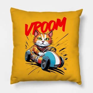 cute cat in racing car Pillow