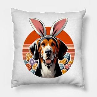 American English Coonhound Enjoys Easter in Bunny Ears Pillow