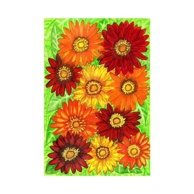 Background og gerbera flowers in red and yellow colours by IrinaAfonskaya