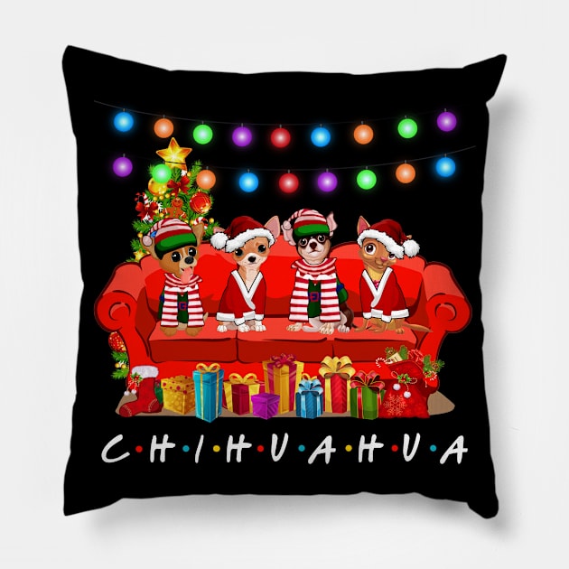 Friends Chihuahua Merry Christmas Sweatershirt Pillow by kimmygoderteart