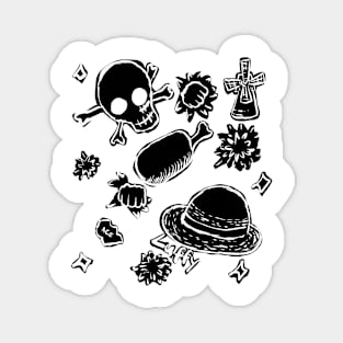 White Background Black Luffy Themed Pattern Magnet