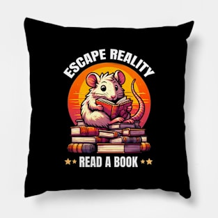 Escape Reality, Read a Book. Cute Rat Bookworm Pillow