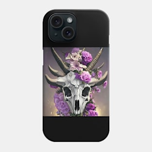 Horned Skull With Flowers Coming Out Phone Case