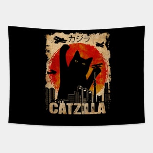 Vintage Catzilla Funny Black Cat Tapestry