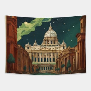 Vatican City Italy Starry Night Vintage Tourism Travel Poster Art Tapestry