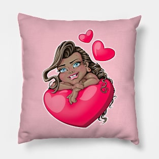 Girl in love brown hair blue eyes Pillow