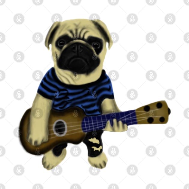 Funny Pug Playing Guitar Dog Lovers Gift by Merchweaver