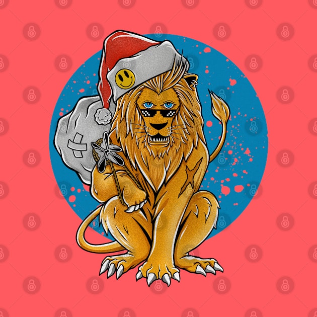 Lion with santa hat by DMD Art Studio