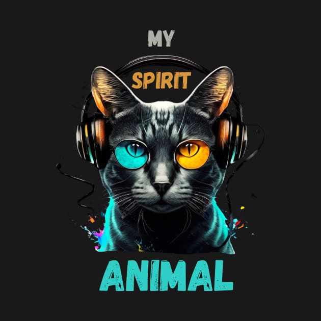 Cat is My Spirit Animal, Gaming Raving Cat Listening to Music, Cat wearing Headphones with Glasses by Metaphysical Design