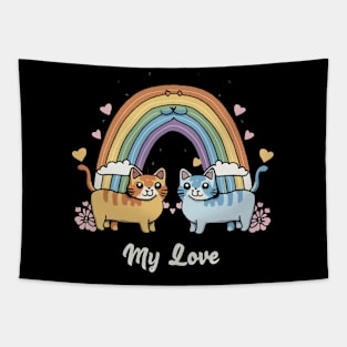 My Rainbow Cat is My Valentine Tapestry