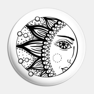 Sun. Black and white vector graphics Pin