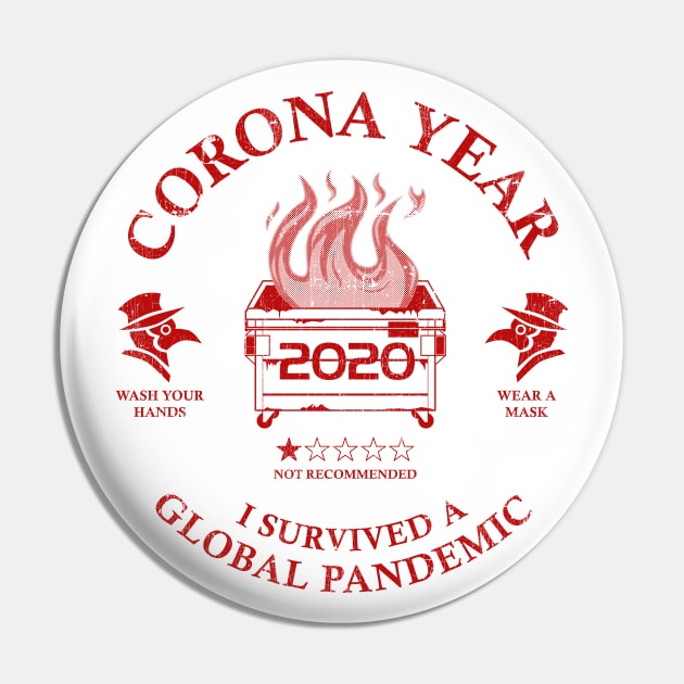 Corona Year 2020 ✅ I Survived A Global Pandemic - Crimson Pin by Sachpica