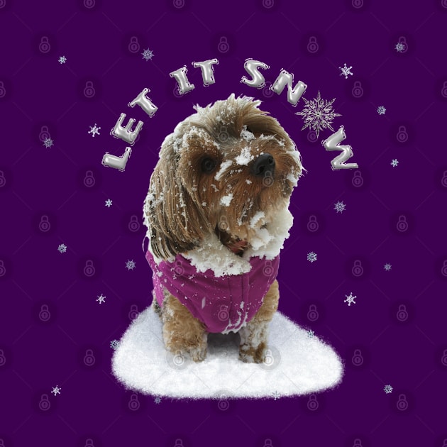 Let it Snow Yorkshire Terrier Dog, Yorkie, in a Coat with Snowflakes by Deez Pixel Studio