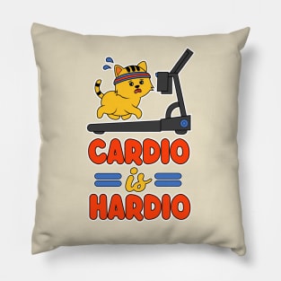 Cardio is Hardio - Funny Kawaii Cat on a Treadmill Pillow