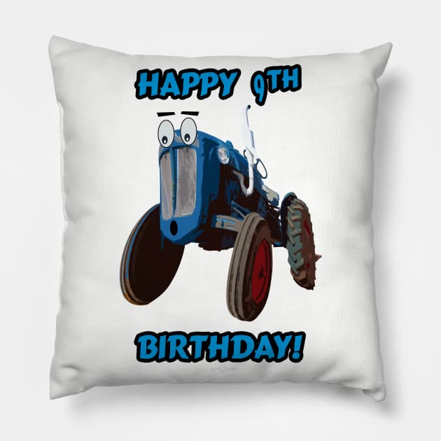 Happy 9th birthday tractor design Pillow by seadogprints