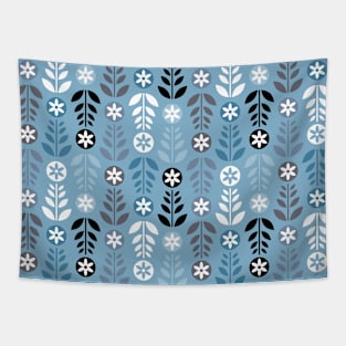 Scandinavian Flowers Blue Tapestry