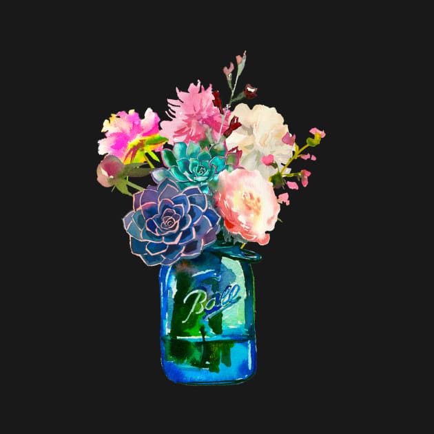 Watercolor mason jar flowers by SouthPrints