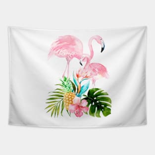 Pink Flamingo + Tropical Foliage + Pinapples Tapestry