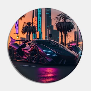 Dark Neon Sports Car in Beach Neon City Pin