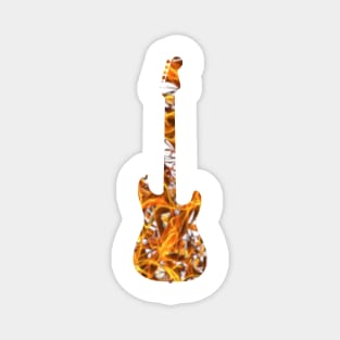 Yellow Flame Guitar Silhouette on White Magnet