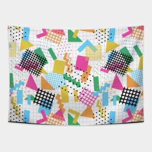 Graph Paper Retro Doodles - 1980s Inspired Neon Pattern Tapestry