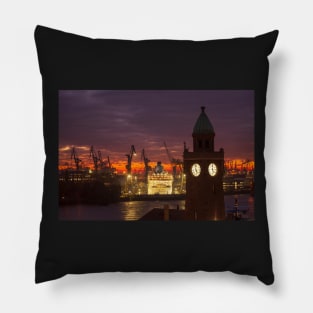  St. Pauli Landungsbrücken, dusk, Hamburg Pillow