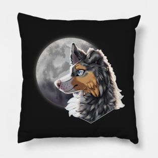 Tricolor Blue Merle Border Collie with Night Sky Full Moon Pillow