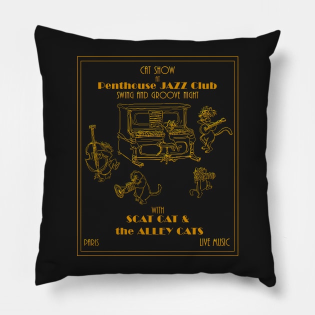 Cat-Deco Jazz Show Pillow by CatchThePeach