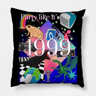 Party Like It's 1999 - 90's/2000's Nostalgia Poster Art Piece Retro Collage Pillow