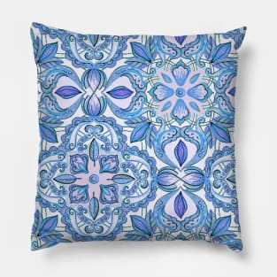 Cornflower Blue, Lilac & White Floral Pattern Pillow
