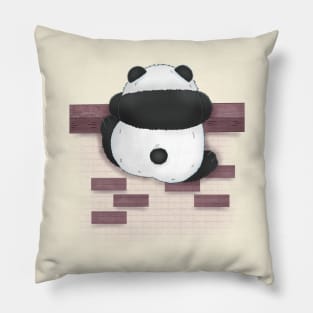 Baby Panda Climbing A Fence Pillow