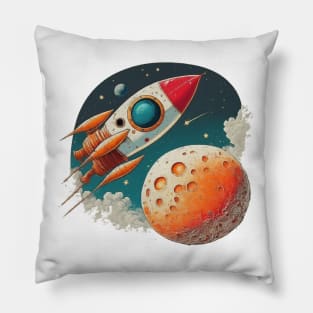 Take to the stars with this retro spaceship! Pillow