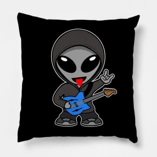 Rock On Gray Space Alien Playing Electric Guitar Pillow