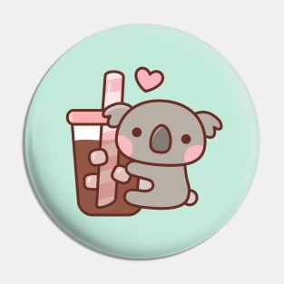 Cute Little Koala Bear Hugging Iced Coffee Pin